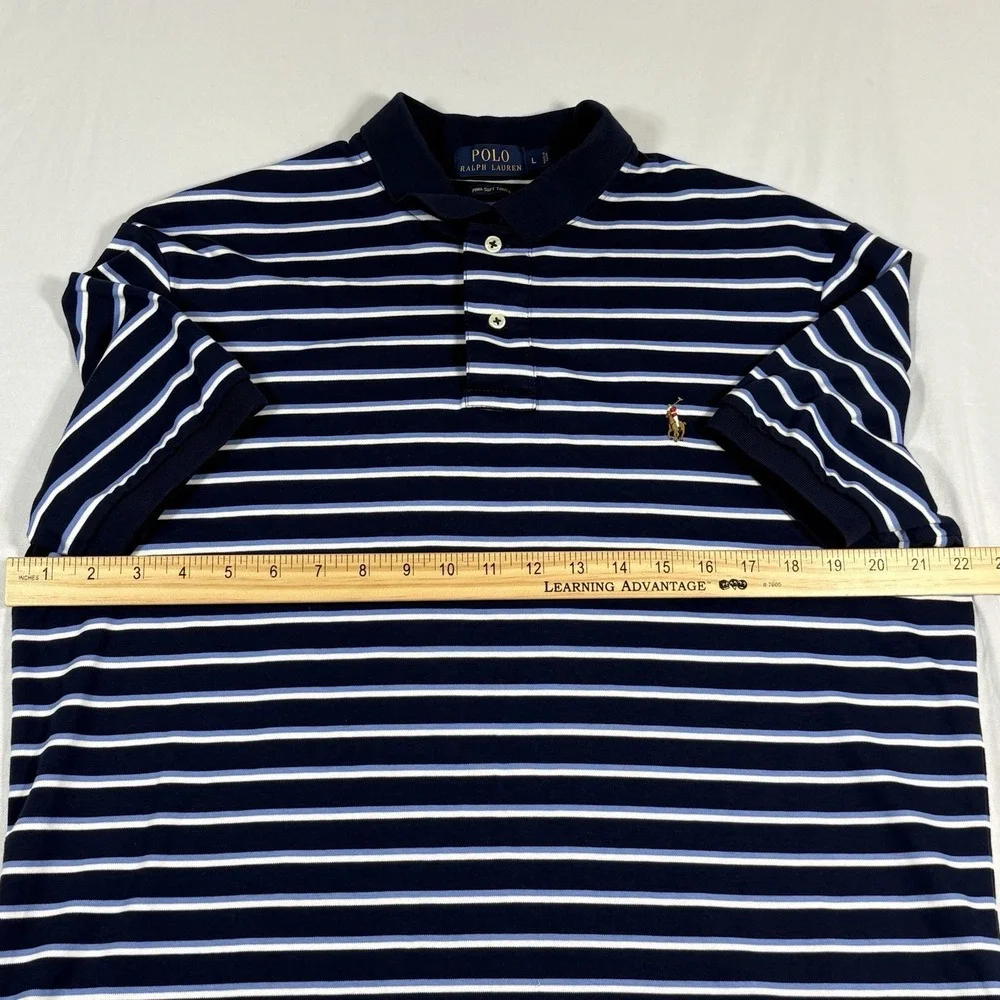 Polo Ralph Lauren Men Shirt Large Pima Soft Touch Preppy Horse Logo Striped Blue - Picture 7 of 9